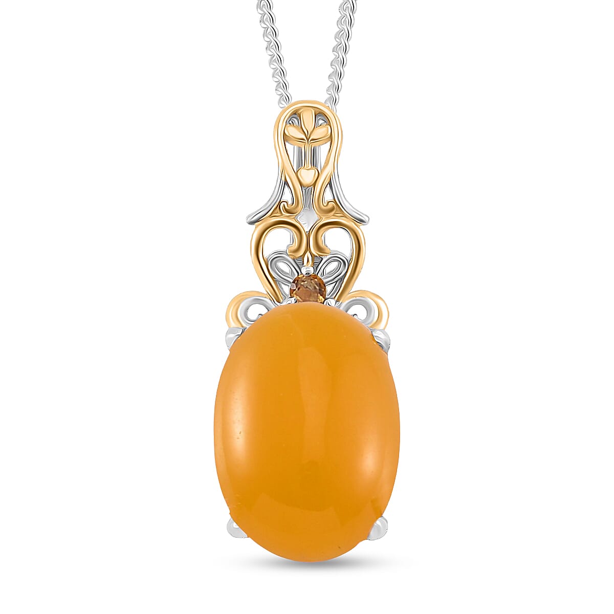 D'Joy Yellow Jad (D) and Brazilian Citrine 25.60 ctw Regal Garden Bloom Ring (Size 8.0), Earrings and Pendant Necklace (20 Inches) in 18K Vermeil YG and Rhodium Over Sterling Silver (Del. in 5-7 Days) image number 4