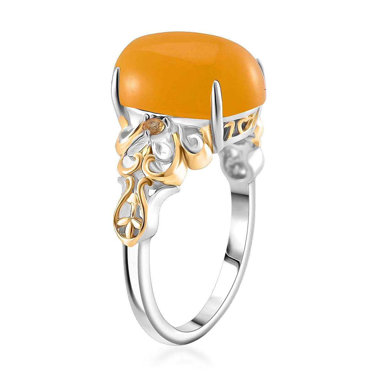 D'Joy Yellow Jad (D) and Brazilian Citrine 25.60 ctw Regal Garden Bloom Ring (Size 9.0), Earrings and Pendant Necklace (20 Inches) in 18K Vermeil YG and Rhodium Over Sterling Silver (Del. in 5-7 Days) image number 3
