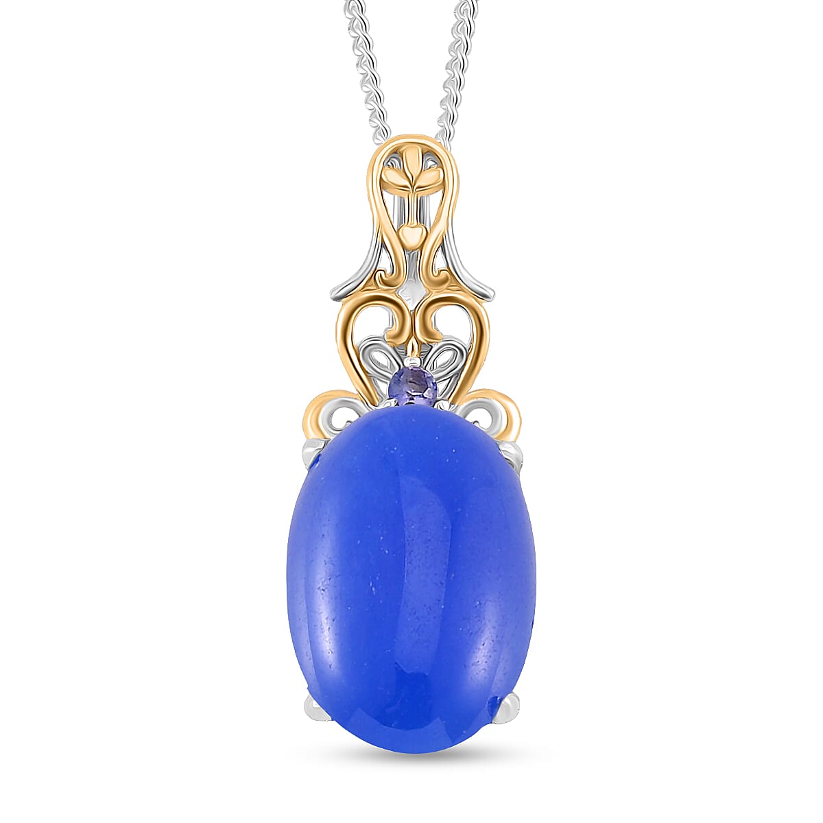 D'Joy Blue Jade (D) and Tanzanite 26.20 ctw Regal Garden Bloom Ring (Size 6.0), Earrings and Pendant Necklace (18 Inches) in 18K Vermeil YG and Rhodium Over Sterling Silver (Del. in 5-7 Days) image number 4