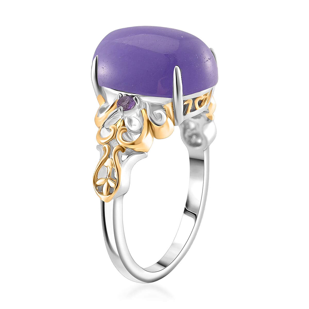 D'Joy Purple Jade (D) and African Amethyst 26.60 ctw Regal Garden Bloom Ring (Size 8.0), Earrings and Pendant Necklace (20 Inches) in 18K Vermeil YG and Rhodium Over Sterling Silver (Del. in 5-7 Days) image number 2