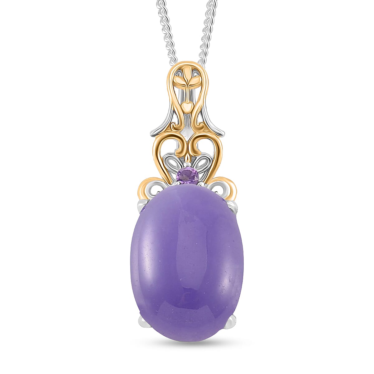 D'Joy Purple Jade (D) and African Amethyst 26.60 ctw Regal Garden Bloom Ring (Size 8.0), Earrings and Pendant Necklace (20 Inches) in 18K Vermeil YG and Rhodium Over Sterling Silver (Del. in 5-7 Days) image number 4
