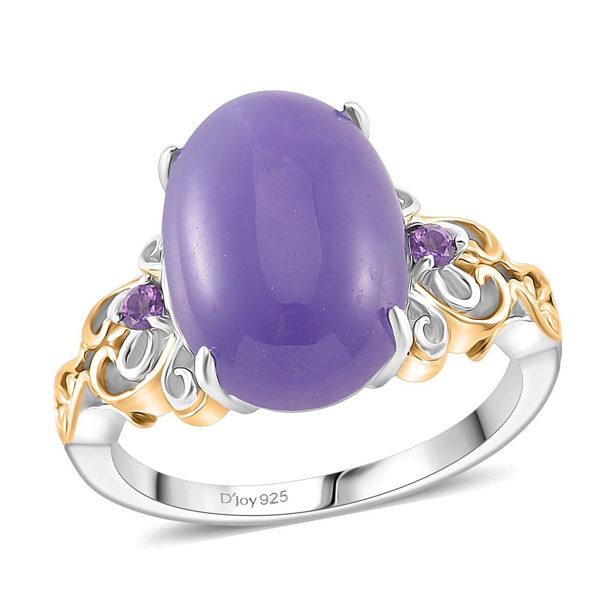 D'Joy Purple Jade (D) and African Amethyst 26.60 ctw Regal Garden Bloom Ring (Size 10.0), Earrings and Pendant Necklace (20 Inches) in 18K Vermeil YG and Rhodium Over Sterling Silver (Del. in 5-7 Days) image number 2