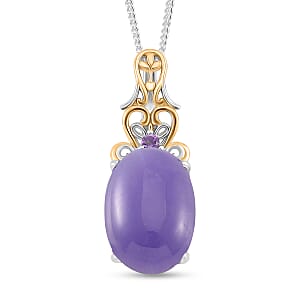 D'Joy Purple Jade (D) and African Amethyst 26.60 ctw Regal Garden Bloom Ring (Size 10.0), Earrings and Pendant Necklace (20 Inches) in 18K Vermeil YG and Rhodium Over Sterling Silver (Del. in 5-7 Days)