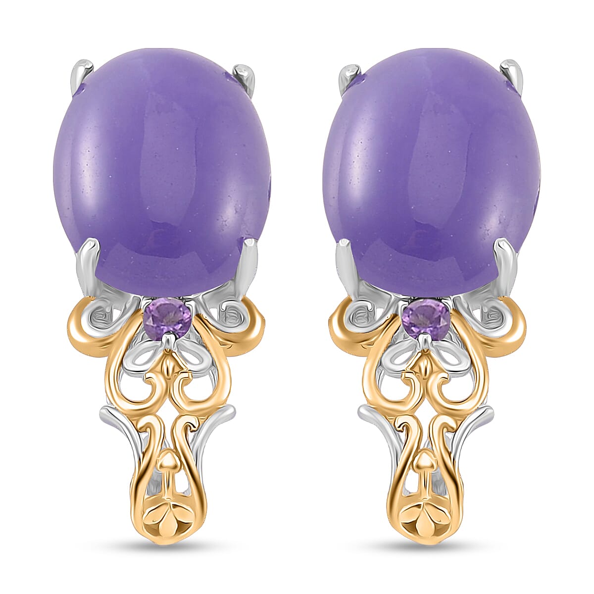 D'Joy Purple Jade (D) and African Amethyst 26.60 ctw Regal Garden Bloom Ring (Size 10.0), Earrings and Pendant Necklace (20 Inches) in 18K Vermeil YG and Rhodium Over Sterling Silver (Del. in 5-7 Days) image number 4