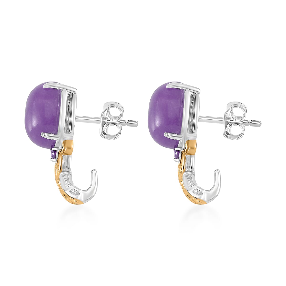 D'Joy Purple Jade (D) and African Amethyst 26.60 ctw Regal Garden Bloom Ring (Size 10.0), Earrings and Pendant Necklace (20 Inches) in 18K Vermeil YG and Rhodium Over Sterling Silver (Del. in 5-7 Days) image number 5