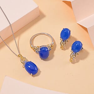 D'Joy Blue Jade (D) and Tanzanite 26.20 ctw Regal Garden Bloom Ring (Size 7.0), Earrings and Pendant Necklace (18 Inches) in 18K Vermeil YG and Rhodium Over Sterling Silver (Del. in 5-7 Days)