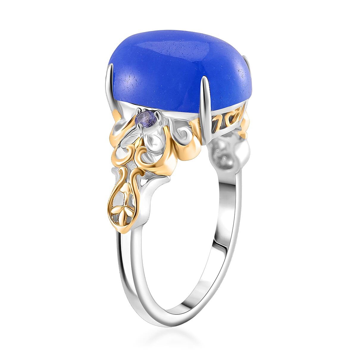 D'Joy Blue Jade (D) and Tanzanite 26.20 ctw Regal Garden Bloom Ring (Size 7.0), Earrings and Pendant Necklace (18 Inches) in 18K Vermeil YG and Rhodium Over Sterling Silver (Del. in 5-7 Days) image number 4