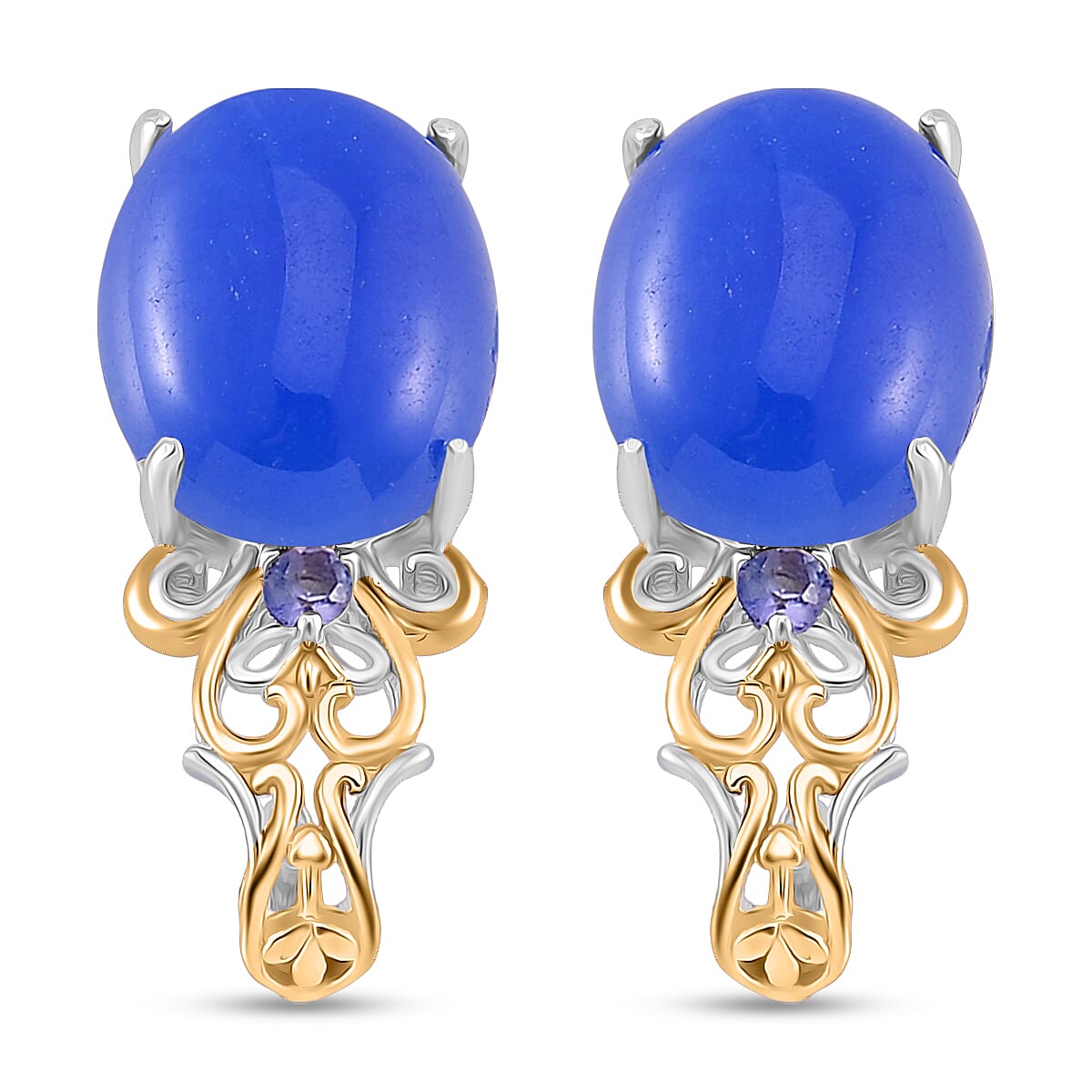 D'Joy Blue Jade (D) and Tanzanite 26.20 ctw Regal Garden Bloom Ring (Size 7.0), Earrings and Pendant Necklace (18 Inches) in 18K Vermeil YG and Rhodium Over Sterling Silver (Del. in 5-7 Days) image number 8