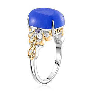 D'Joy Blue Jade (D) and Tanzanite 26.20 ctw Regal Garden Bloom Ring (Size 9.0), Earrings and Pendant Necklace (18 Inches) in 18K Vermeil YG and Rhodium Over Sterling Silver (Del. in 5-7 Days)