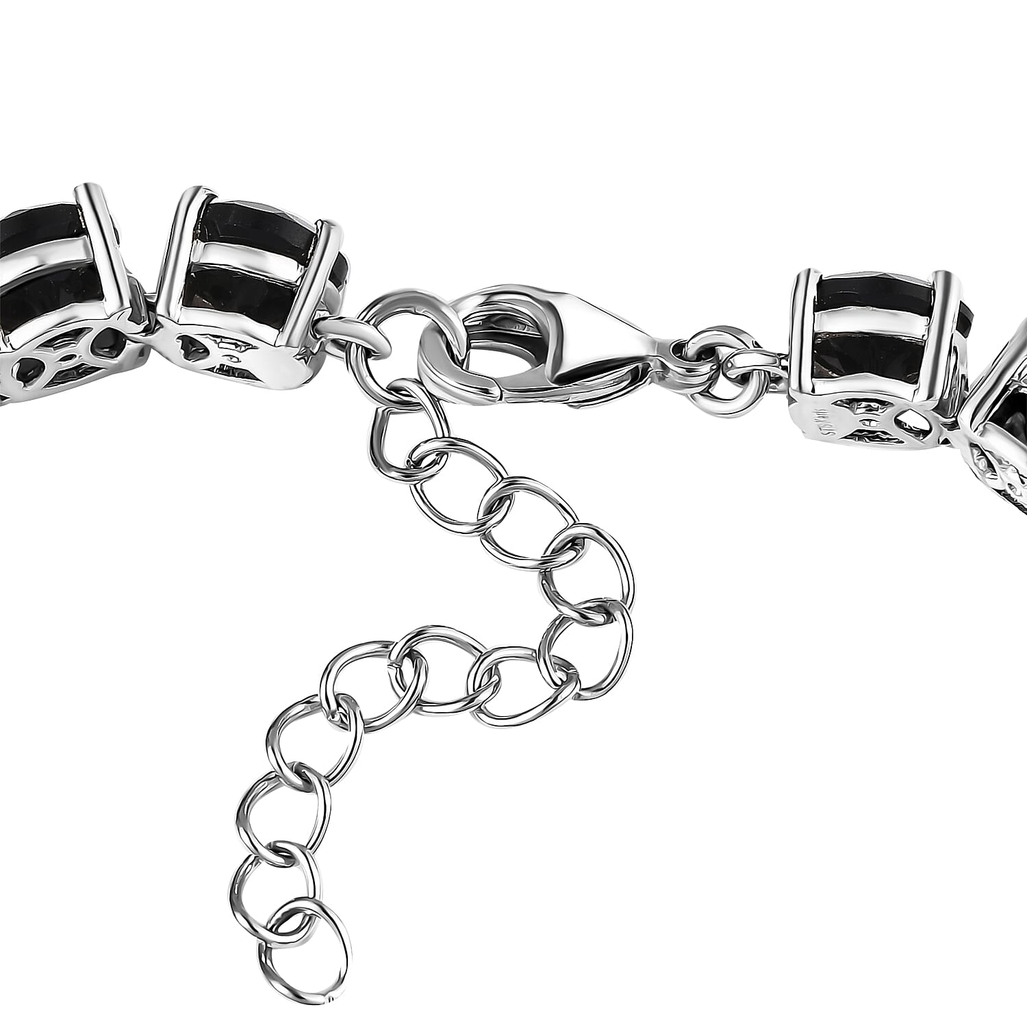 Karis Black Onyx 36.10 ctw Bracelet (7.25In), Stud Earrings, 3 Stone Ring (Size 5.0) and Pendant in Platinum Bond with Stainless Steel Necklace 20 Inches