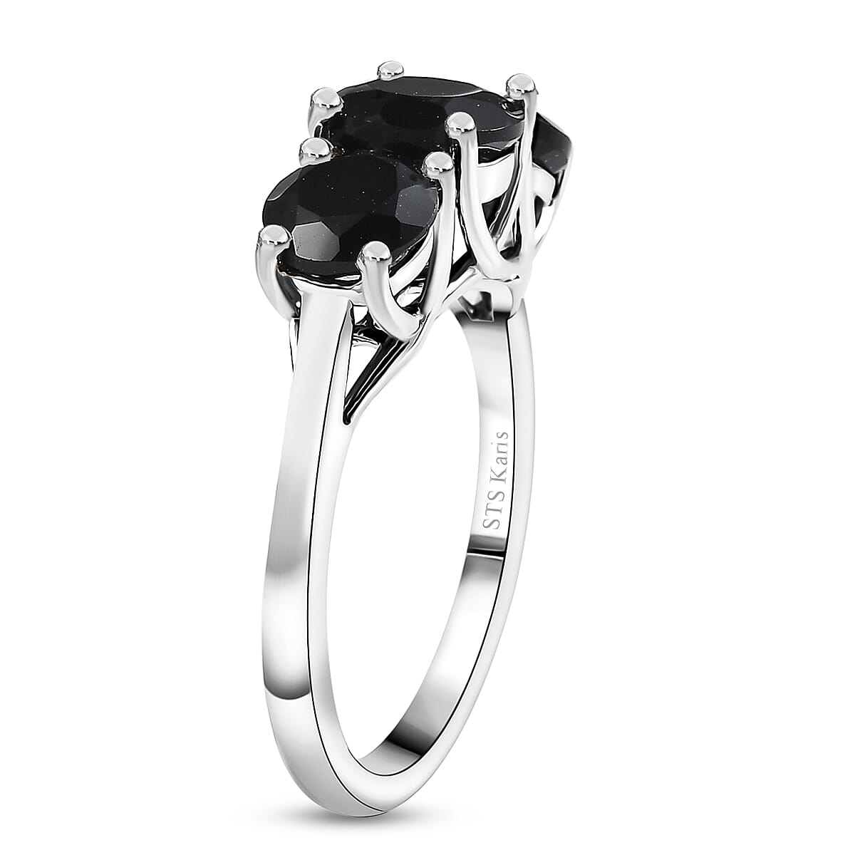 Karis Black Onyx 36.10 ctw Bracelet (7.25In), Stud Earrings, 3 Stone Ring (Size 8.0) and Pendant in Platinum Bond with Stainless Steel Necklace 20 Inches image number 4
