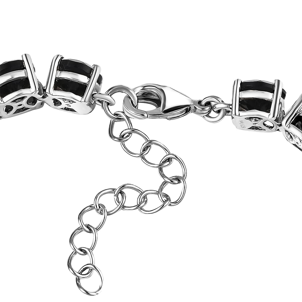 Karis Black Onyx 36.10 ctw Bracelet (7.25In), Stud Earrings, 3 Stone Ring (Size 8.0) and Pendant in Platinum Bond with Stainless Steel Necklace 20 Inches image number 8