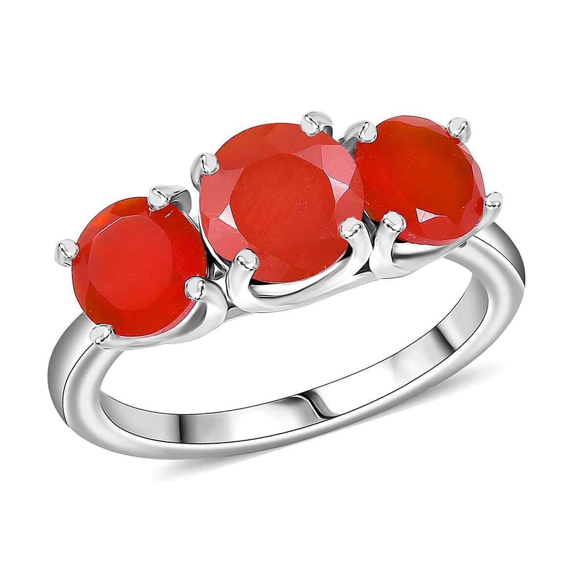 Karis Red Onyx 38.20 ctw Bracelet (7.25In), Stud Earrings, 3 Stone Ring (Size 5.0) and Pendant in Platinum Bond with Stainless Steel Necklace 20 Inches image number 4