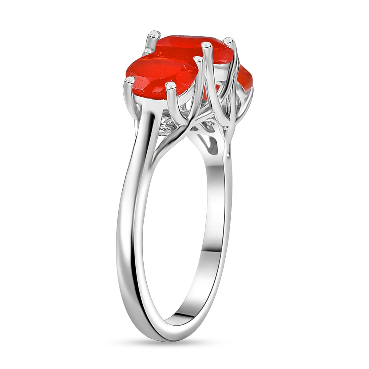 Karis Red Onyx 38.20 ctw Bracelet (7.25In), Stud Earrings, 3 Stone Ring (Size 5.0) and Pendant in Platinum Bond with Stainless Steel Necklace 20 Inches image number 5