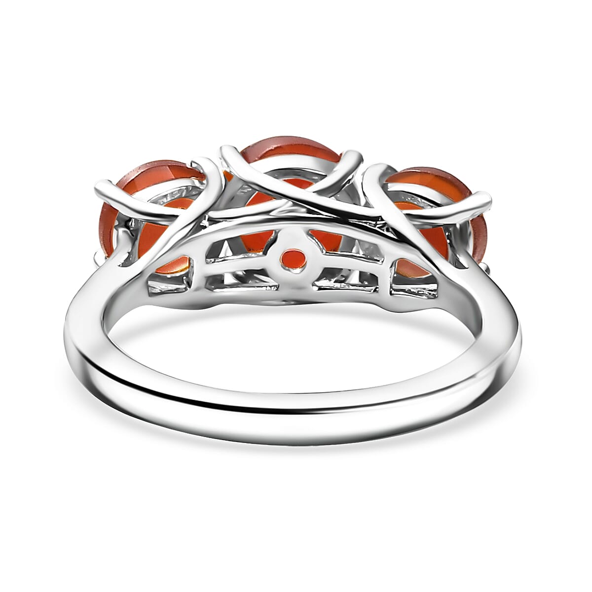 Karis Red Onyx 38.20 ctw Bracelet (7.25In), Stud Earrings, 3 Stone Ring (Size 5.0) and Pendant in Platinum Bond with Stainless Steel Necklace 20 Inches image number 6