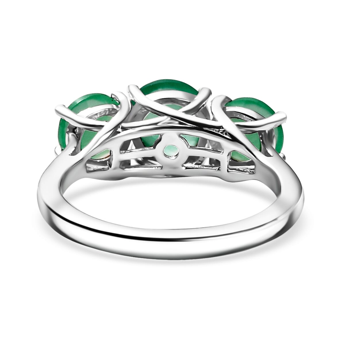 Karis Verde Onyx 37.50 ctw Bracelet (7.25In), Stud Earrings, 3 Stone Ring (Size 6.0) and Pendant in Platinum Bond with Stainless Steel Necklace 20 Inches image number 6