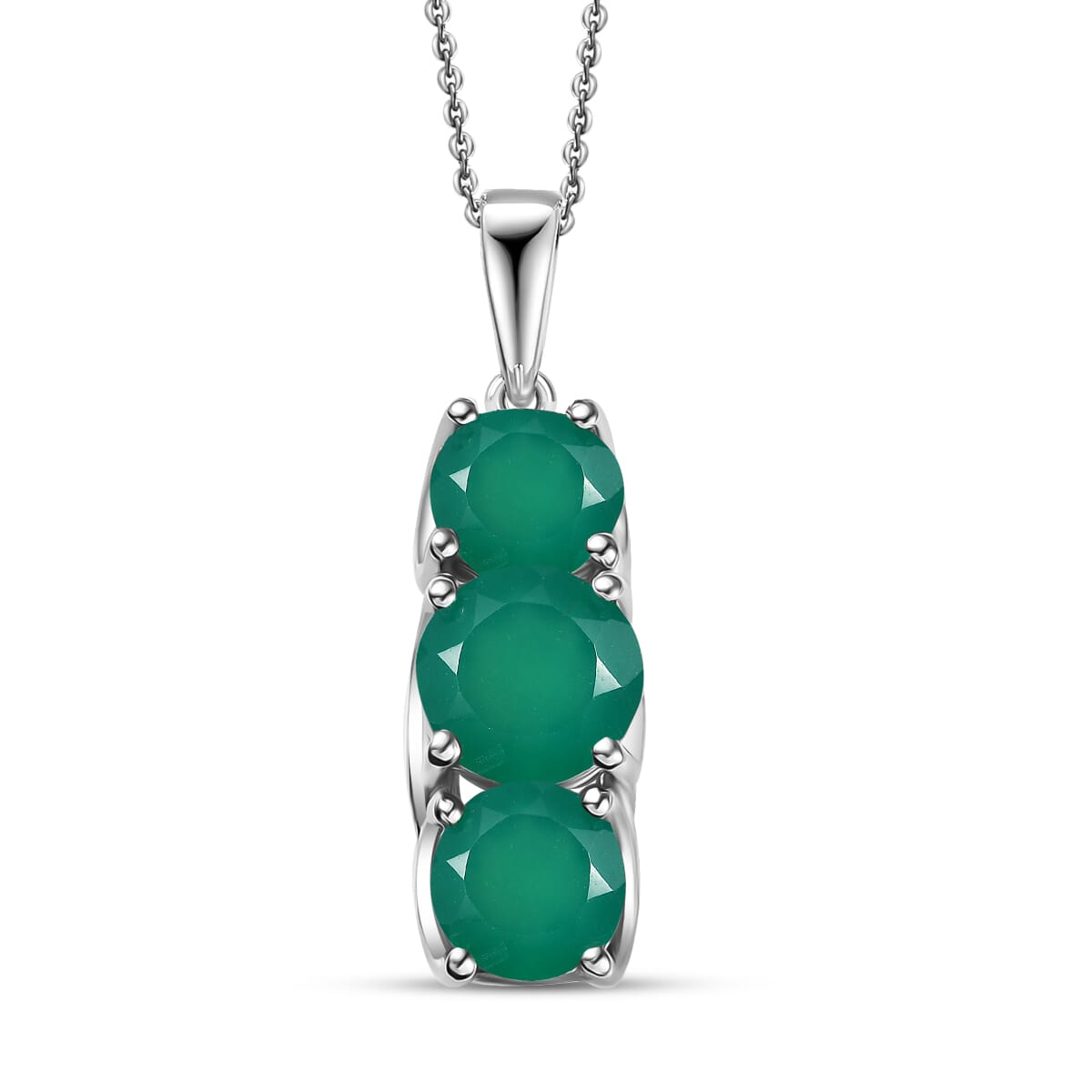 Karis Verde Onyx 37.50 ctw Bracelet (7.25In), Stud Earrings, 3 Stone Ring (Size 6.0) and Pendant in Platinum Bond with Stainless Steel Necklace 20 Inches image number 7