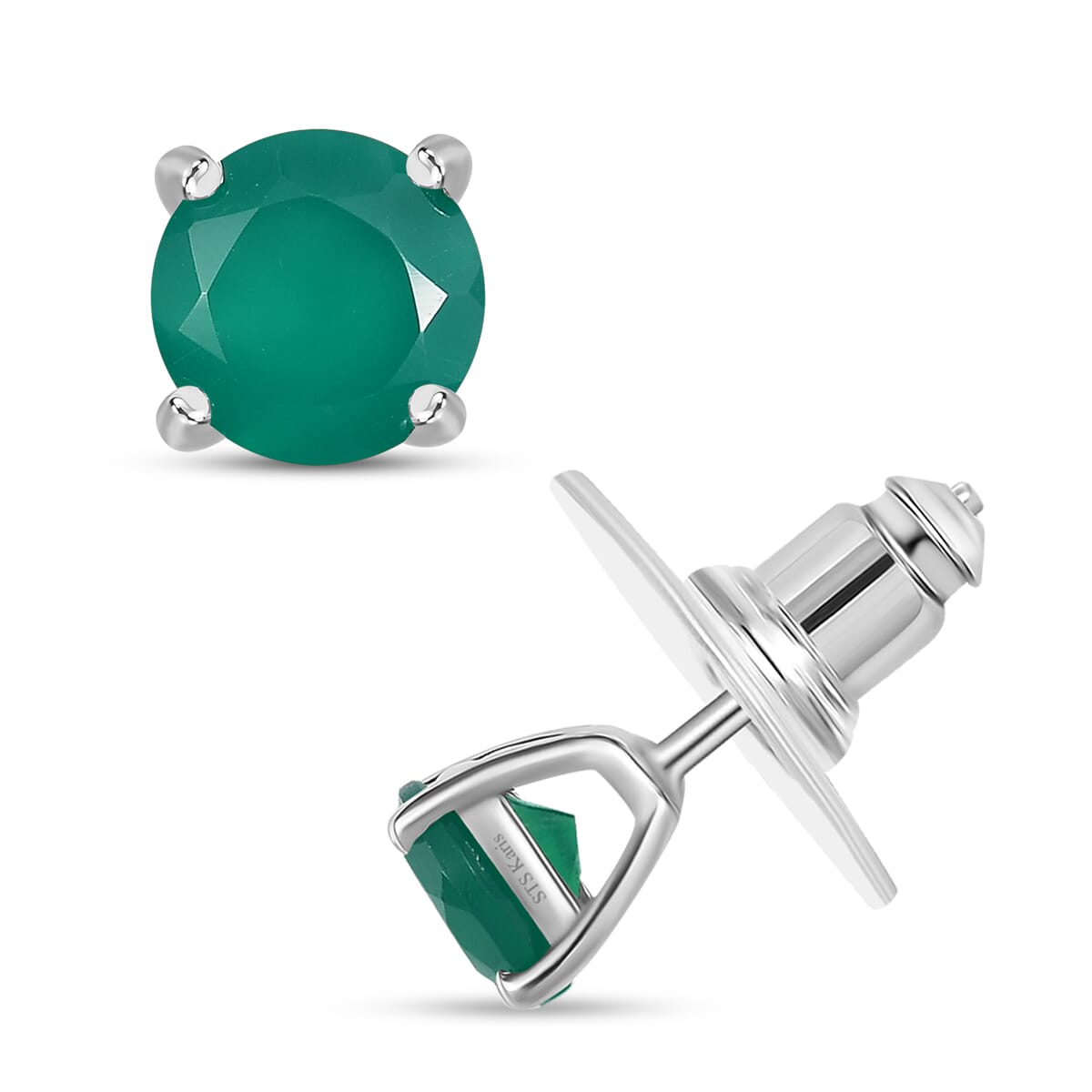 Karis Verde Onyx 37.50 ctw Bracelet (7.25In), Stud Earrings, 3 Stone Ring (Size 6.0) and Pendant in Platinum Bond with Stainless Steel Necklace 20 Inches image number 8
