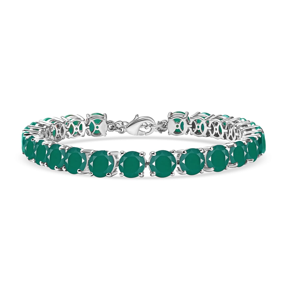 Karis Verde Onyx 37.50 ctw Bracelet (7.25In), Stud Earrings, 3 Stone Ring (Size 6.0) and Pendant in Platinum Bond with Stainless Steel Necklace 20 Inches image number 9