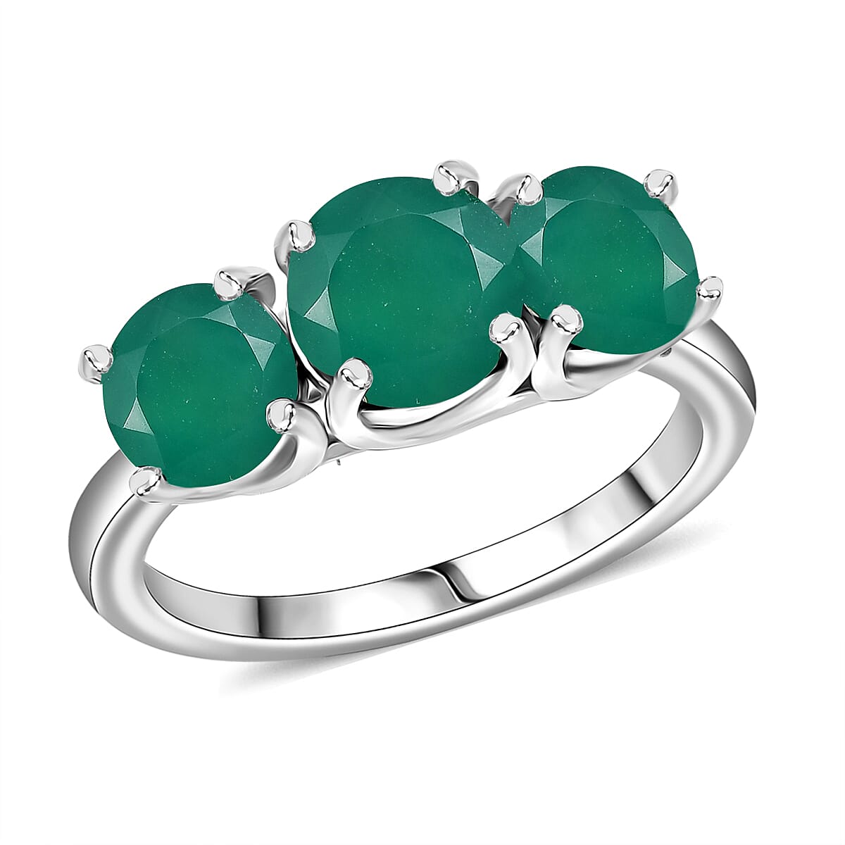 Karis Verde Onyx 37.50 ctw Bracelet (7.25In), Stud Earrings, 3 Stone Ring (Size 7.0) and Pendant in Platinum Bond with Stainless Steel Necklace 20 Inches image number 4