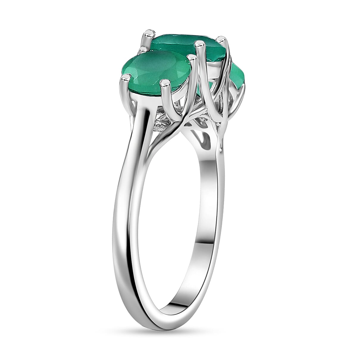 Karis Verde Onyx 37.50 ctw Bracelet (7.25In), Stud Earrings, 3 Stone Ring (Size 7.0) and Pendant in Platinum Bond with Stainless Steel Necklace 20 Inches image number 5