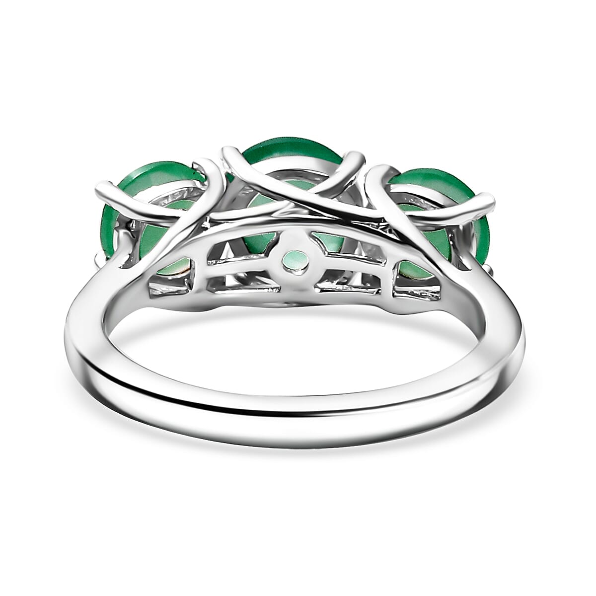 Karis Verde Onyx 37.50 ctw Bracelet (7.25In), Stud Earrings, 3 Stone Ring (Size 7.0) and Pendant in Platinum Bond with Stainless Steel Necklace 20 Inches image number 6