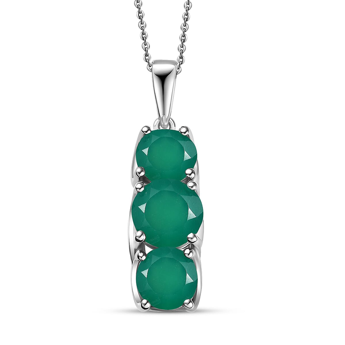 Karis Verde Onyx 37.50 ctw Bracelet (7.25In), Stud Earrings, 3 Stone Ring (Size 7.0) and Pendant in Platinum Bond with Stainless Steel Necklace 20 Inches image number 7