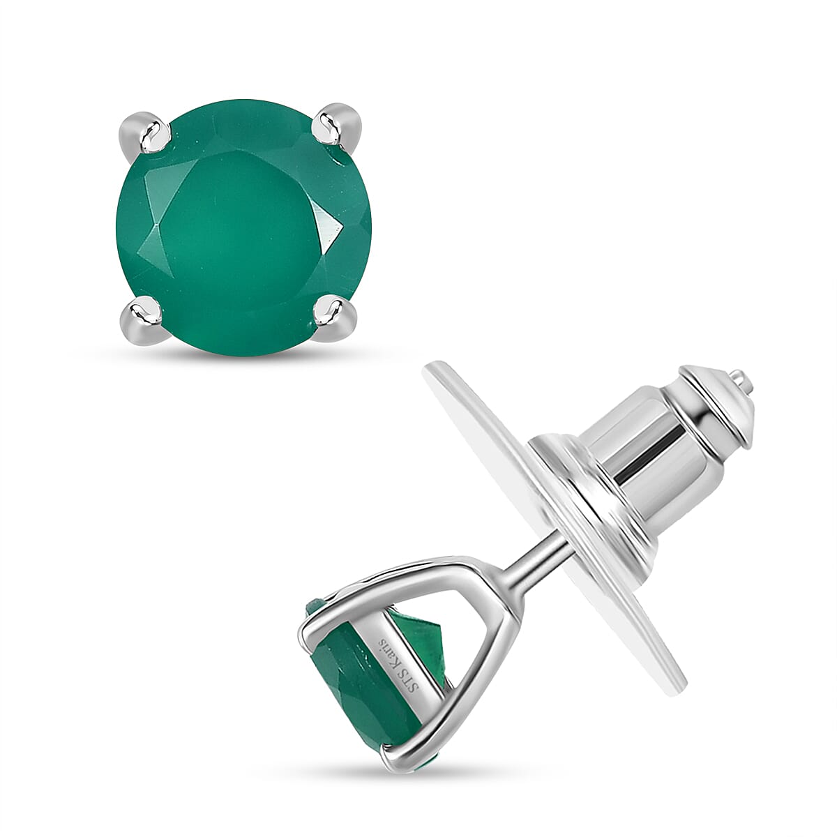 Karis Verde Onyx 37.50 ctw Bracelet (7.25In), Stud Earrings, 3 Stone Ring (Size 7.0) and Pendant in Platinum Bond with Stainless Steel Necklace 20 Inches image number 8