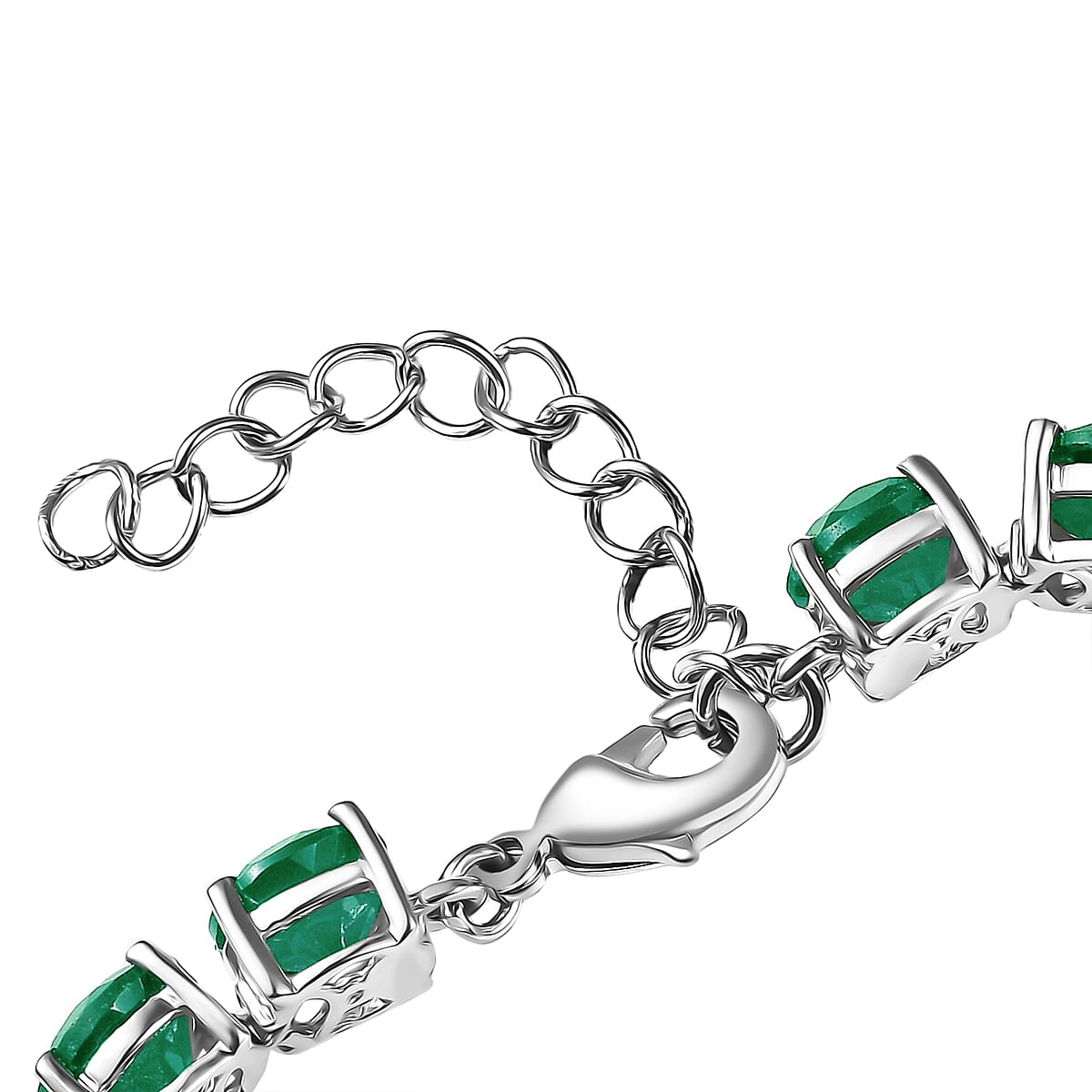 Karis Verde Onyx 37.50 ctw Bracelet (7.25In), Stud Earrings, 3 Stone Ring (Size 7.0) and Pendant in Platinum Bond with Stainless Steel Necklace 20 Inches image number 10