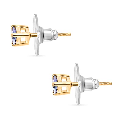 D'Joy Set of 2 Moissanite and Tanzanite 1.80 ctw Earrings in 18K Vermeil YG and Rhodium Over Sterling Silver