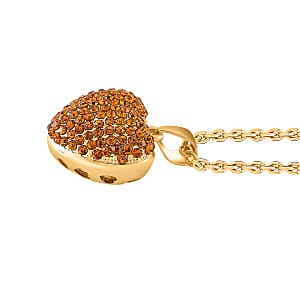 Austrian Yellow Crystal Domed Heart Pendant Necklace (24 Inches) in Goldtone