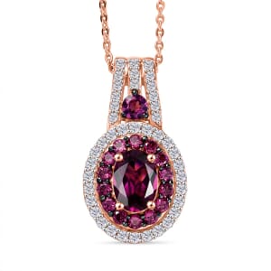 D'Joy Radiant Ember Garnet and White Zircon 2.10 ctw Pendant Necklace 20 Inches in 18K Vermeil Rose Gold Over Sterling Silver