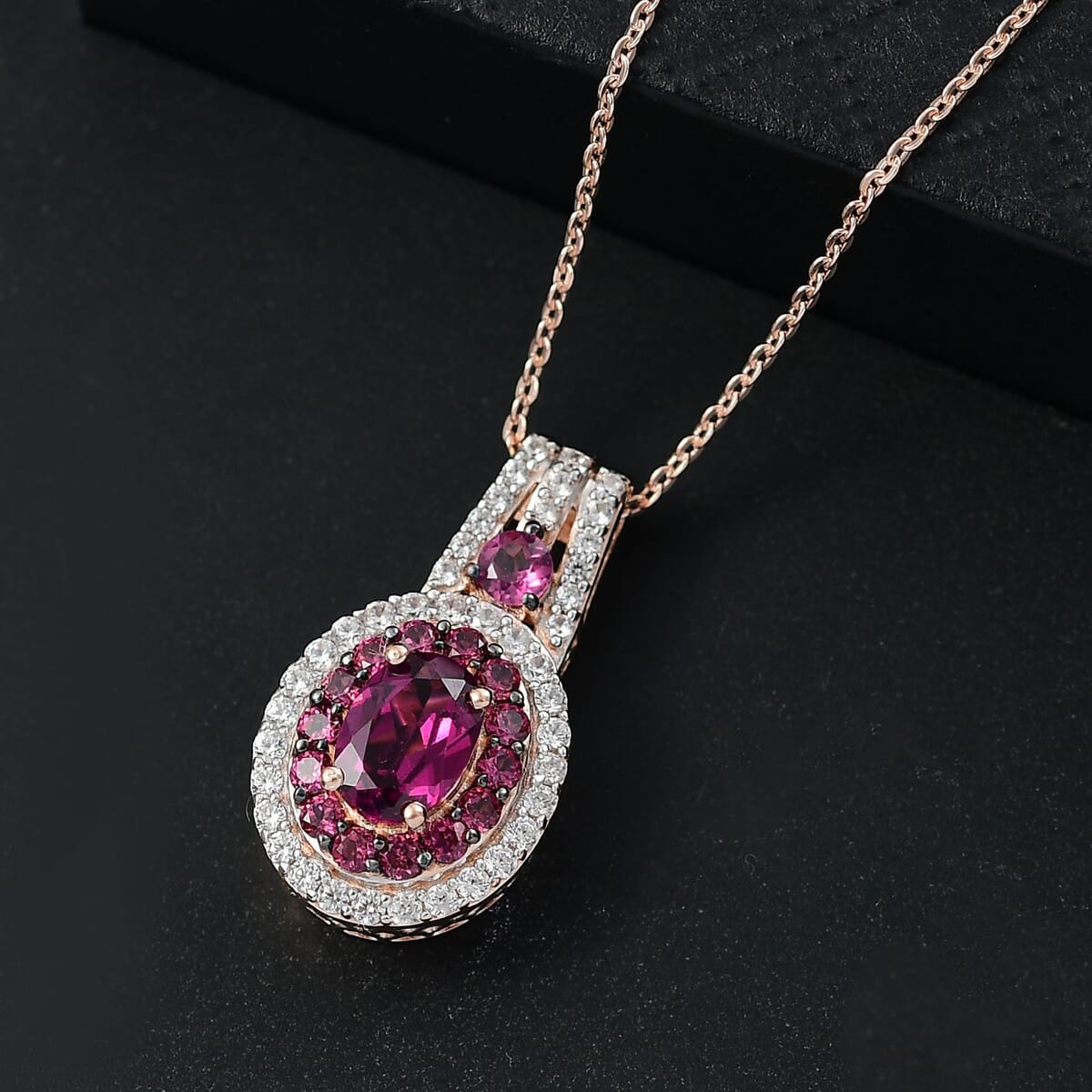 D'Joy Radiant Ember Garnet and White Zircon 2.10 ctw Pendant Necklace 20 Inches in 18K Vermeil Rose Gold Over Sterling Silver image number 1