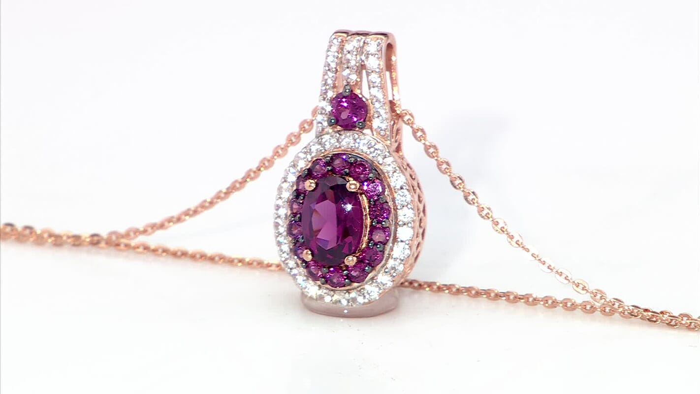 D'Joy Radiant Ember Garnet, White Zircon Pendant Necklace (20 Inches) in 18K Vermeil RG Over Sterling Silver 2.10 ctw