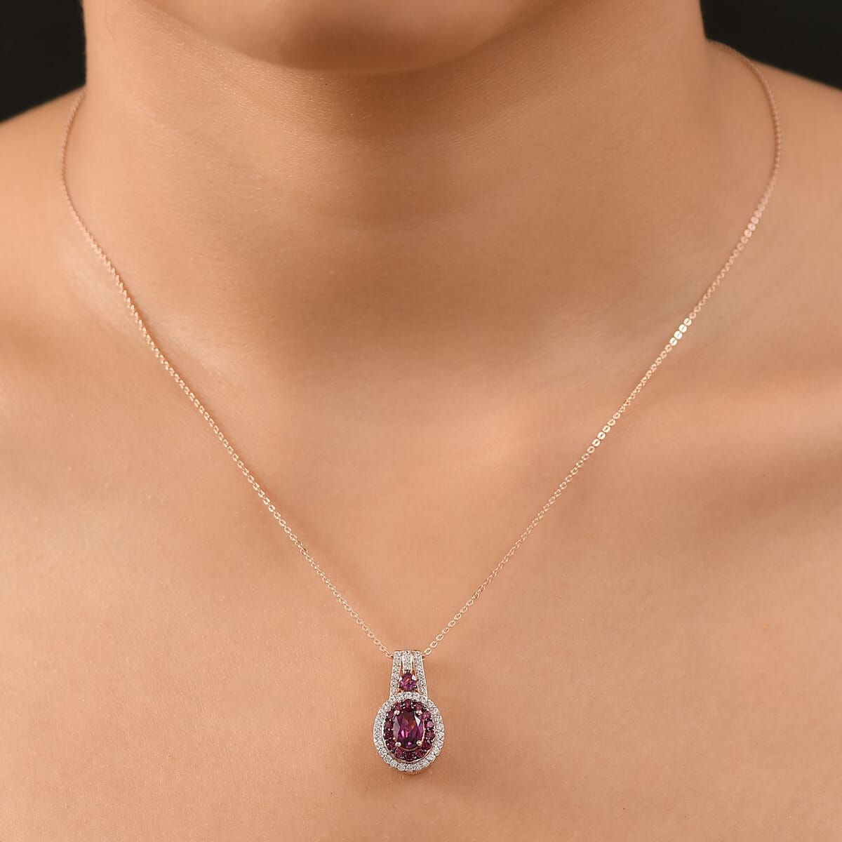 D'Joy Radiant Ember Garnet and White Zircon 2.10 ctw Pendant Necklace 20 Inches in 18K Vermeil Rose Gold Over Sterling Silver image number 2