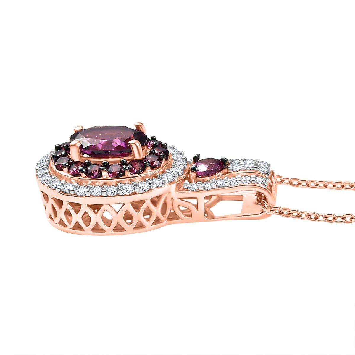 D'Joy Radiant Ember Garnet and White Zircon 2.10 ctw Pendant Necklace 20 Inches in 18K Vermeil Rose Gold Over Sterling Silver image number 3