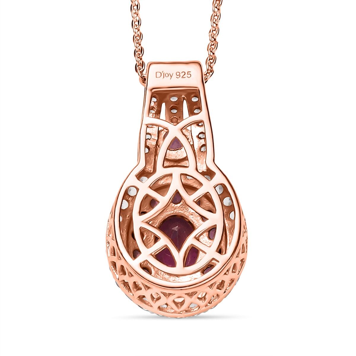 D'Joy Radiant Ember Garnet and White Zircon 2.10 ctw Pendant Necklace 20 Inches in 18K Vermeil Rose Gold Over Sterling Silver image number 4