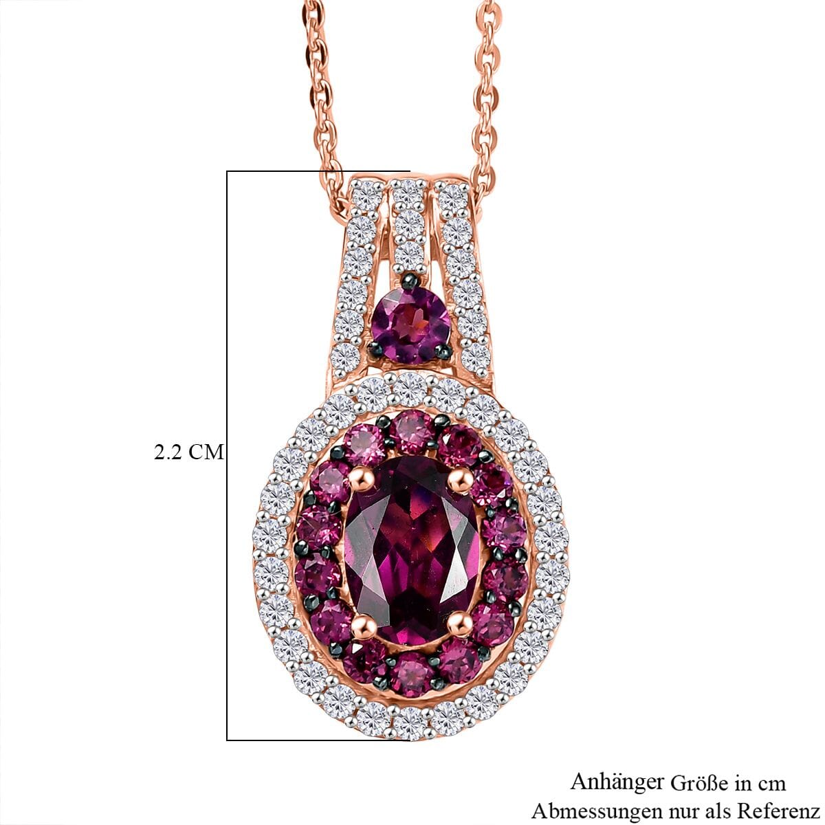 D'Joy Radiant Ember Garnet and White Zircon 2.10 ctw Pendant Necklace 20 Inches in 18K Vermeil Rose Gold Over Sterling Silver image number 6