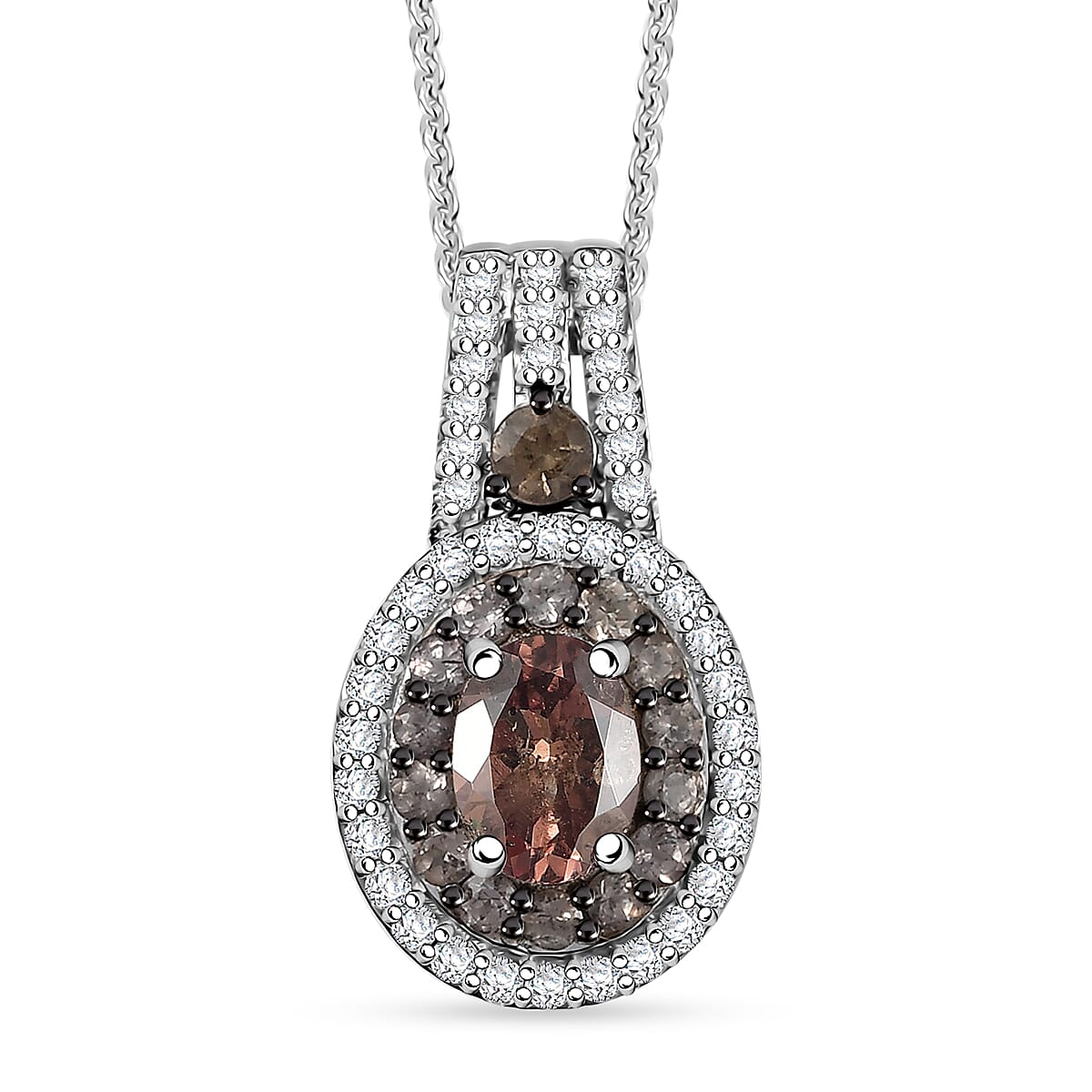 D'Joy Bekily Color Change Garnet and White Zircon 2.10 ctw Celestial Halo Pendant Necklace 20 Inches in Rhodium Over Sterling Silver image number 0