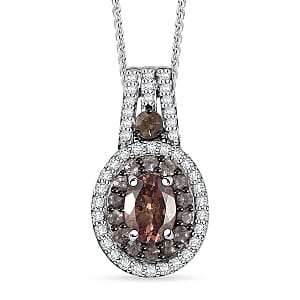 D'Joy Bekily Color Change Garnet and White Zircon 2.10 ctw Celestial Halo Pendant Necklace 20 Inches in Rhodium Over Sterling Silver