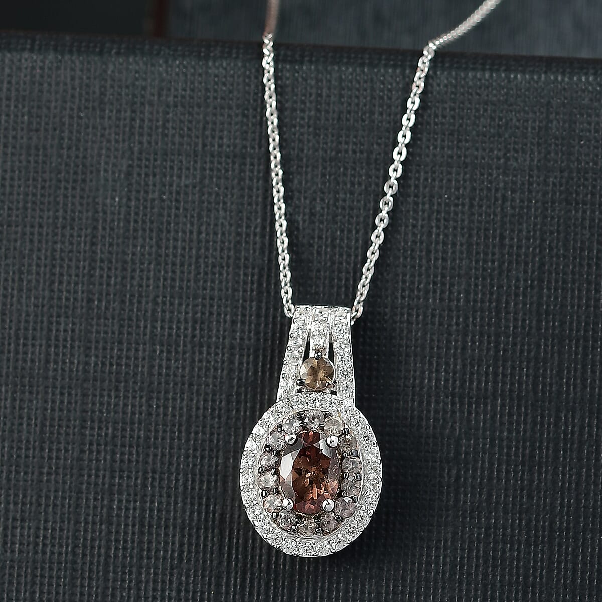 D'Joy Bekily Color Change Garnet and White Zircon 2.10 ctw Celestial Halo Pendant Necklace 20 Inches in Rhodium Over Sterling Silver image number 1