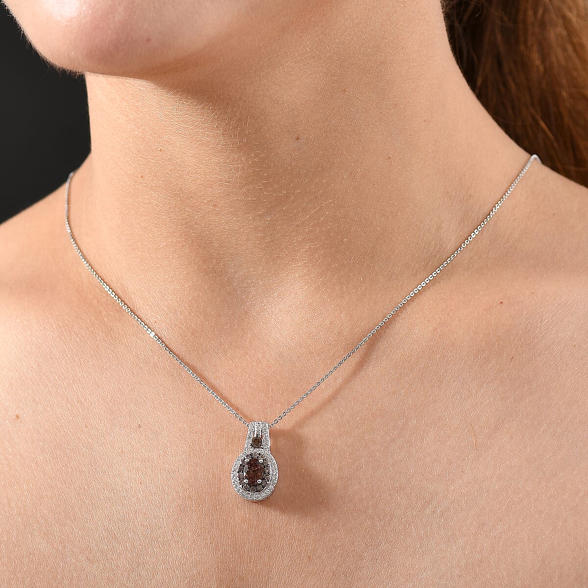 D'Joy Bekily Color Change Garnet and White Zircon 2.10 ctw Celestial Halo Pendant Necklace 20 Inches in Rhodium Over Sterling Silver image number 2