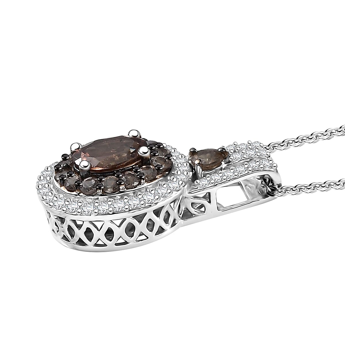 D'Joy Bekily Color Change Garnet and White Zircon 2.10 ctw Celestial Halo Pendant Necklace 20 Inches in Rhodium Over Sterling Silver image number 3