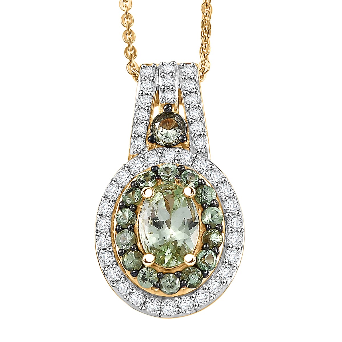 D'Joy Brazilian Mint Garnet and White Zircon 1.80 ctw Celestial Halo Pendant Necklace in 18K Vermeil Yellow Gold Over Sterling Silver 20 Inches image number 0