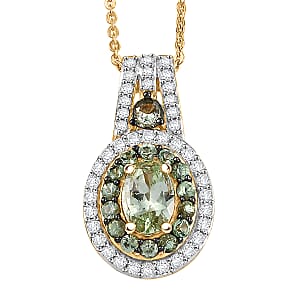 D'Joy Brazilian Mint Garnet and White Zircon 1.80 ctw Celestial Halo Pendant Necklace in 18K Vermeil Yellow Gold Over Sterling Silver 20 Inches