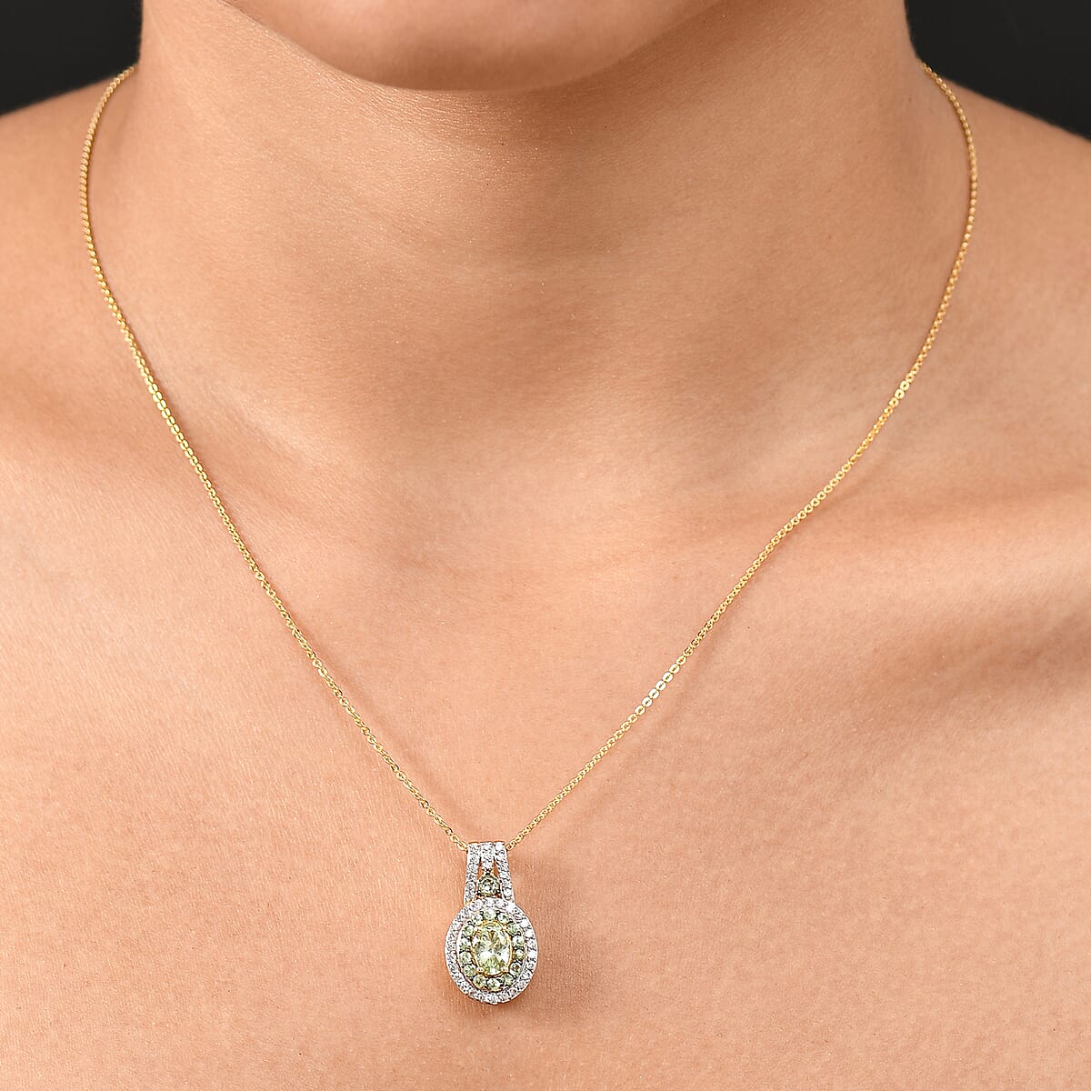 D'Joy Brazilian Mint Garnet and White Zircon 1.80 ctw Celestial Halo Pendant Necklace in 18K Vermeil Yellow Gold Over Sterling Silver 20 Inches image number 2