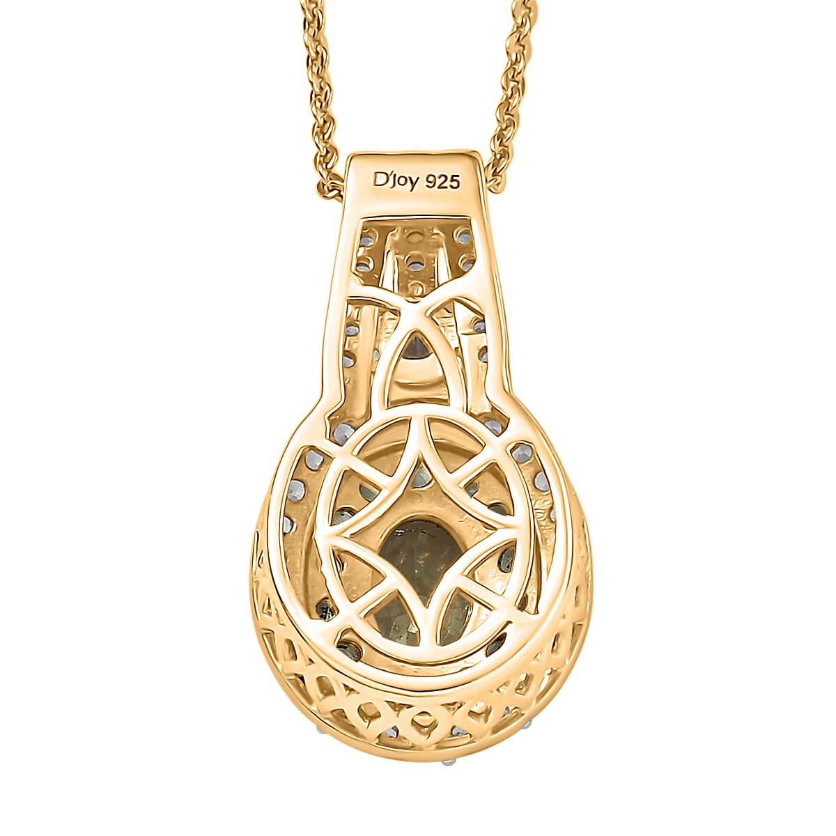 D'Joy Brazilian Mint Garnet and White Zircon 1.80 ctw Celestial Halo Pendant Necklace in 18K Vermeil Yellow Gold Over Sterling Silver 20 Inches image number 4