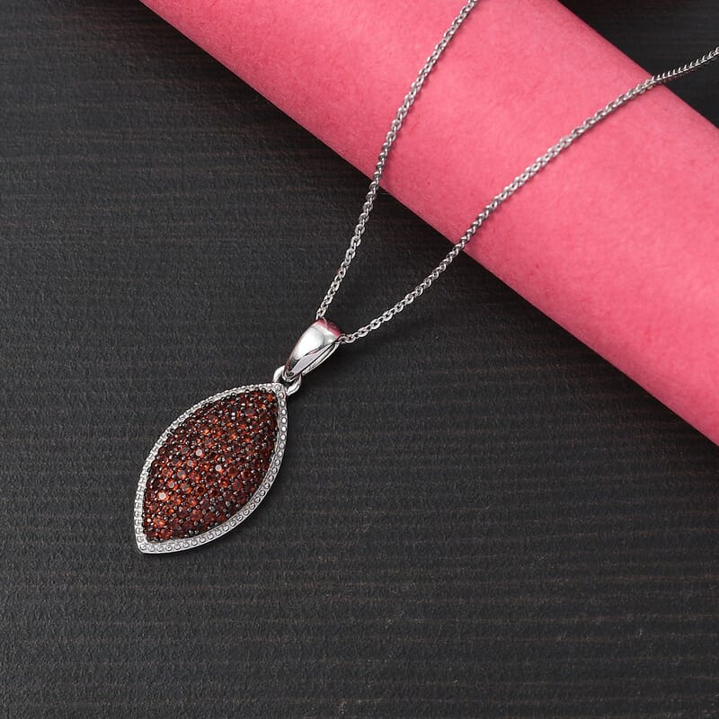 Premium Mozambique Garnet 1.00 ctw Scarlet Radiance Pendant Necklace in Rhodium Over Sterling Silver 20 Inches
