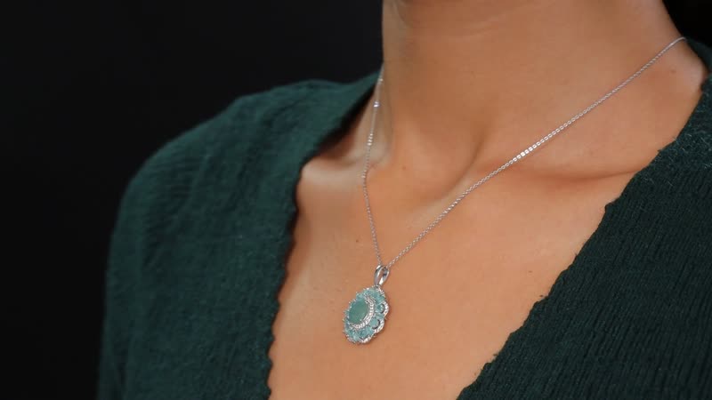 Grandidierite and White Zircon 4.30 ctw Camellia Spark Pendant Necklace in Rhodium Over Sterling Silver 20 Inches