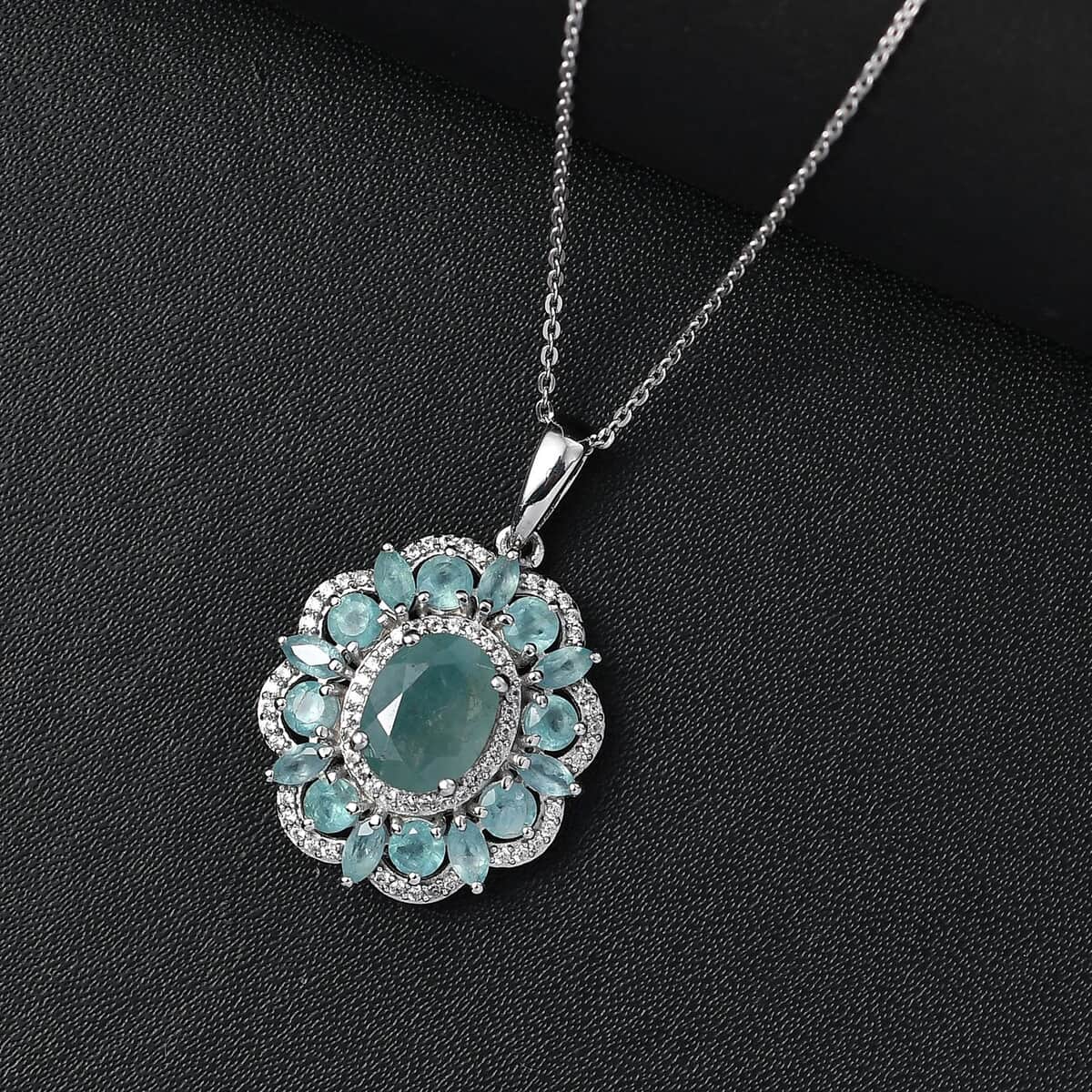 Grandidierite and White Zircon 4.30 ctw Pendant Necklace in Rhodium Over Sterling Silver 20 Inches image number 1